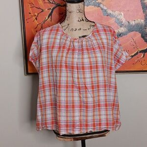Madewell Plaid Shirred-Neck Boxy Top Size Medium AP256